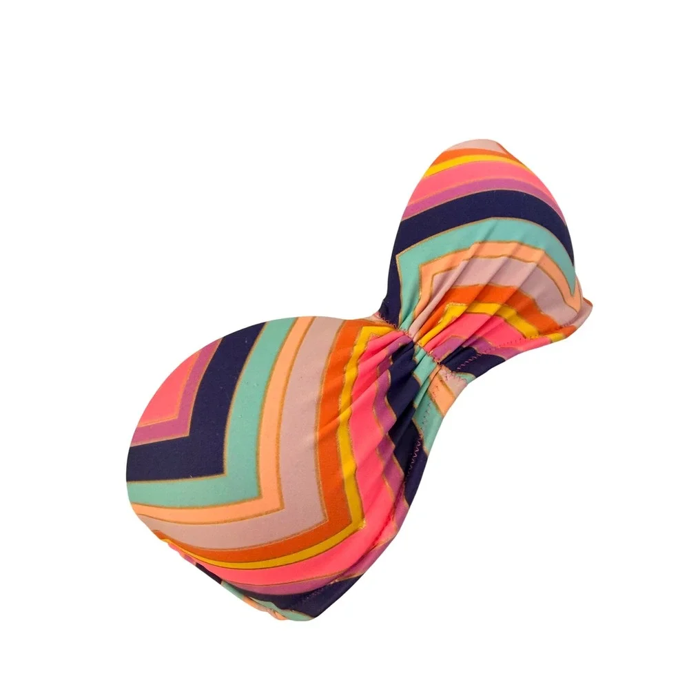 Y2K 2000s Victorias‎ Secret Chevron Stripe Bandeau Bikini Top Multi Color Gold